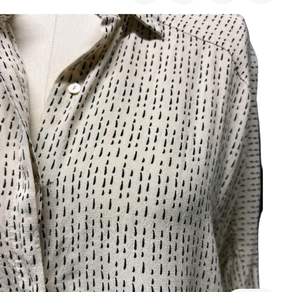 Zara Dotted Long Sleeve Collared Blouse Creme & Black Oversized Small